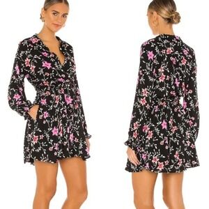 FREE PEOPLE XS Lighten Up Mini Dress Floral Button Front Smocked Drawstring BOHO